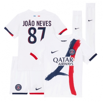 Billige Fotballdrakt Paris Saint-Germain Joao Neves #87 Replika Bortedraktsett Barn 2025-26 Kortermet (med bukser)